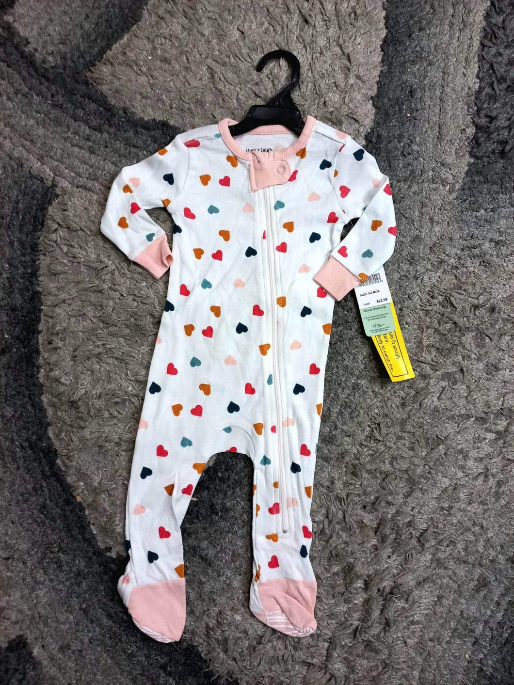 Kids Mid Weather Full Feet Romper Hearts 3-12Months Soft Cotton